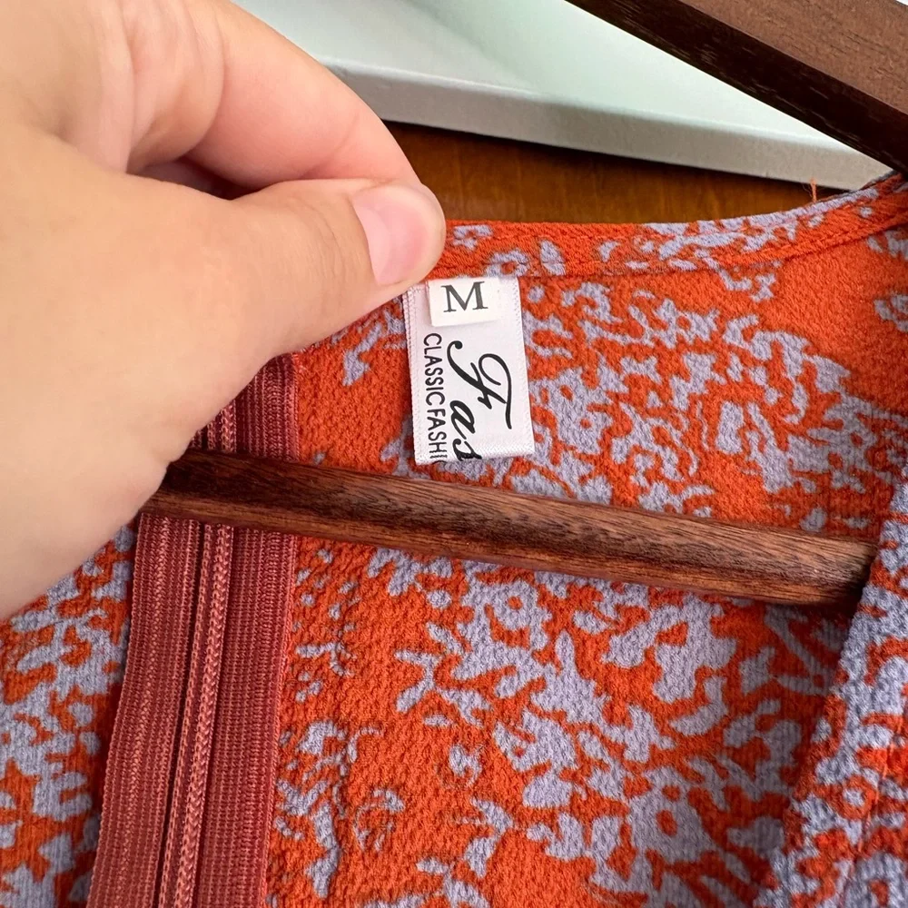 FA Floral Wrap Robe in Red and Gray - Picture 7 of 7